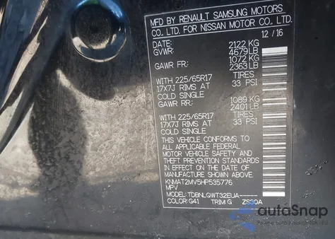 2017 Nissan Rogue Sv z USA, uszkodzony, nr VIN KNMAT2MV5HP535776